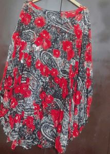 Red &amp; Black Floral Print Net Shrug For Free Size