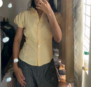 Yellow Striped Puff Sleeve Shirt