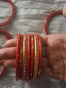 red &amp; gold embellished bangles