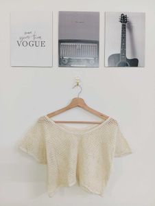 Cream Cropped Mesh Top