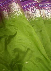 Green &amp; Pink Saree with Golden Border