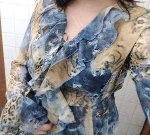 Y2K Ruffled Animal Print Blouse