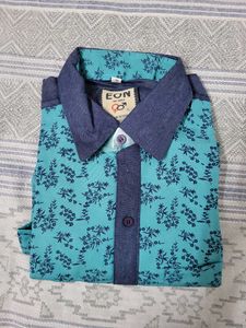 Men's Printed Teal Blue Shirt
