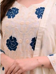 Elegant Cream Kurta Set with Blue Embroidery