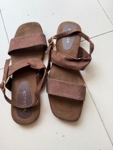 Women's Brown Suede Glitter Strap Sandals