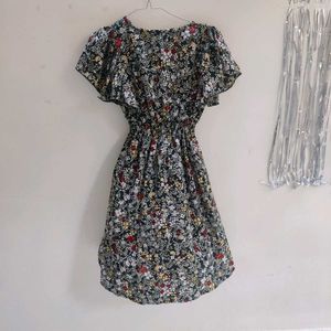 Floral Print Flutter Sleeve Dress