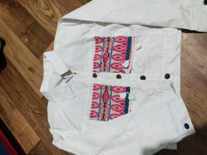 White Denim Jacket with Embroidered Detail