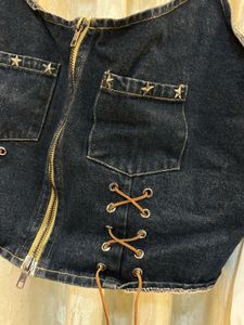 Denim Vest with White Blouse Set