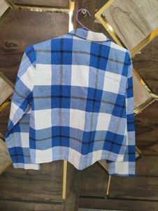 Korean Blue Plaid Cropped Shirt