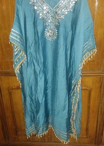 Stunning Teal Kaftan with Mirror Work