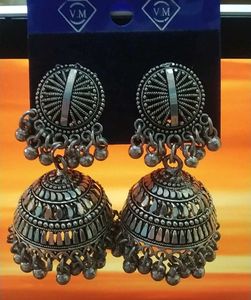 Oxidized Silver Jhumka Earrings