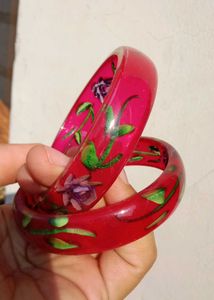 Vibrant Red Floral Bangles