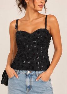 Black Floral Sequin Corset Bustier Top
