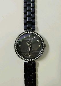 Elegant Black Watch with Crystal Accents