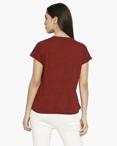 Wine V Neck Henley Maroon Top Cap Sleeves