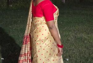 Elegant Cream Saree with Red Motifs