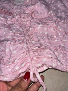 Pink Polka Dot Ruched Crop Top
