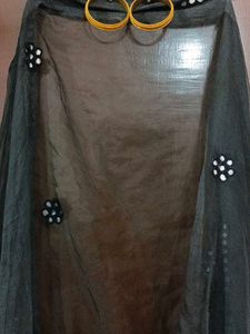 Elegant Ensemble: Black Net Dupatta + FREE Bangles