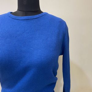 Blue Ribbed Stretchy Top