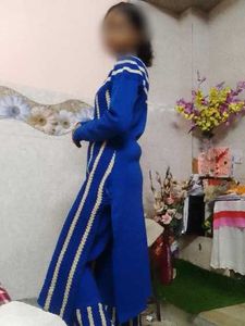 Elegant Blue Knitted Suit