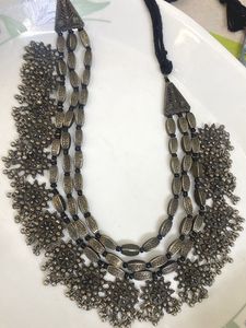 Boho Oxidised Silver Layered Necklace
