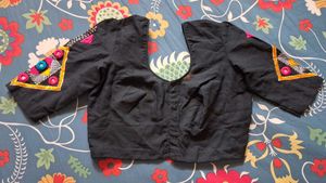 Embellished Black Cotton Blouse