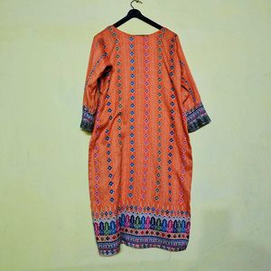 Vibrant Orange Printed Kurta
