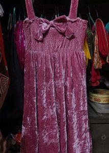 Cute bow Pink Velvet Mini Dress