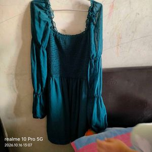 Chic Teal Smocked Square Neck Dress