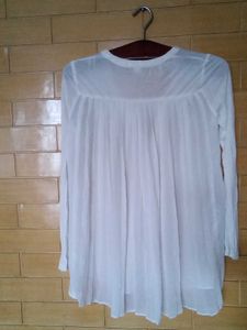 Sheer White V-Neck Long Sleeve Top