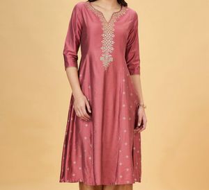 Pink Embroidered Festive Women Regular kurta