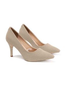 THE WHITE POLE -Beige Mid-Height Suede Pointed-Toe