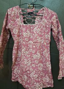 Pink Floral Print Kurta Top