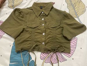 Chic Olive Green Ruched Crop Top