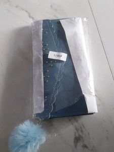 Cute Blue Wallet with Pom Po