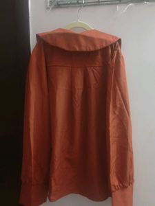 Korean Orange Peter Pan Collar Top