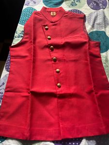 Manyavar Red Nehru Jacket with Gold Buttons
