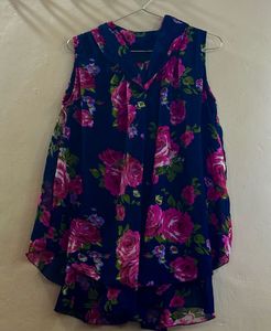 Navy Floral Sleeveless Top