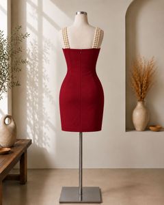 🍷 Burgundy Pearl Strap Mini Dress ✨