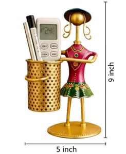 Decorative Metal Figurine Pen Holder