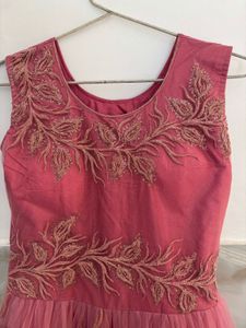 Net Embroidered Pink Gown