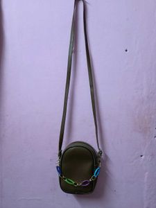 Chic Brown sling Bag with Colorful Chain