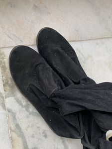 Black Suede Knee-High Boots