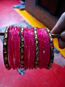 Vibrant Pink Beaded Bangles