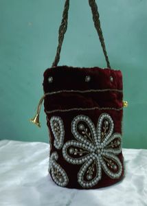 Maroon Velvet Potli Bag
