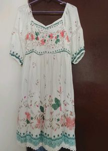 Floral Print White Midi Dress