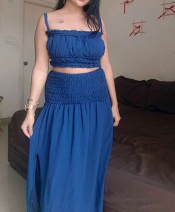 Blue Crop Top &amp; Skirt Set