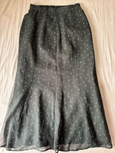 dark brown Sheer Printed Midi Skirt