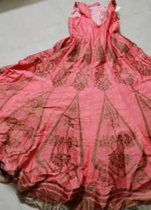 Pink Lehenga Choli with Brown Print