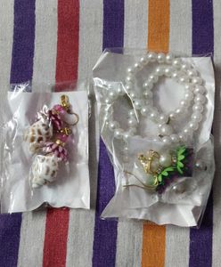 Pearl Necklace & Shell Earrings Set